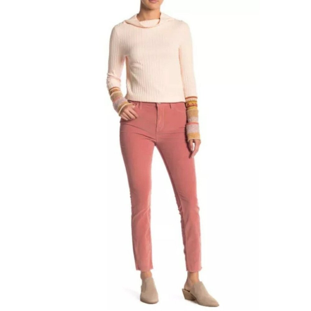 We The FREE PEOPLE Womens Corduroy Pants Skinny Mauve Pink Size 26 Raw Hem UO